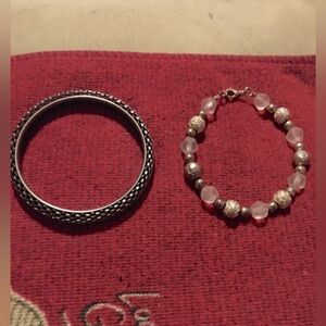2 Bracelet Set Gunmetal Mesh Bracelet & Frosted glass Bead Necklace